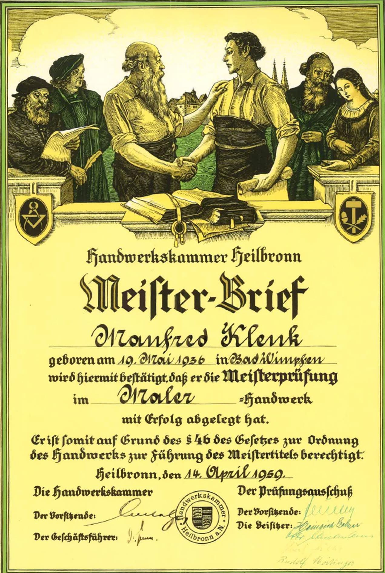 Maler Klenk Meisterbrief Manfred Klenk rotated